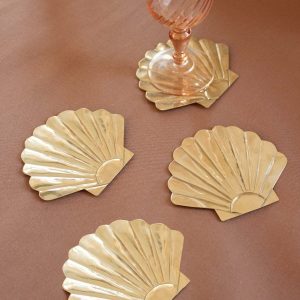 荷蘭 À la Collection 手工黃銅 貝殻造型杯墊(4入)