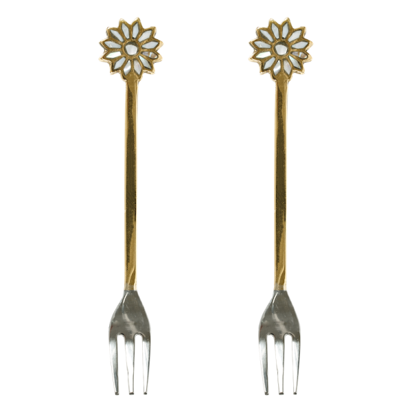 49189335.png 荷蘭 À la Collection 手工黃銅鑲珍珠母貝 雛菊餐具點心叉(2入)