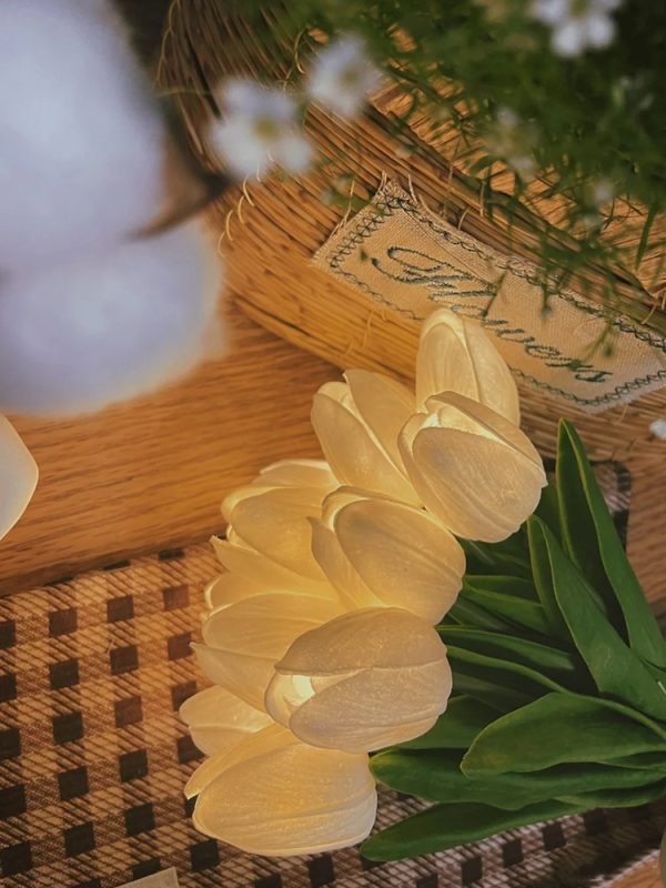 仿真奶油白鬱金香花束小夜燈/氛圍燈