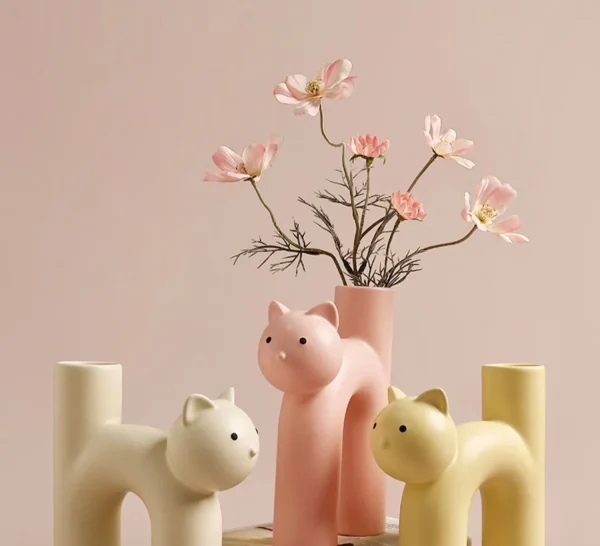 療癒奶油系 可愛貓貓花瓶/花器
