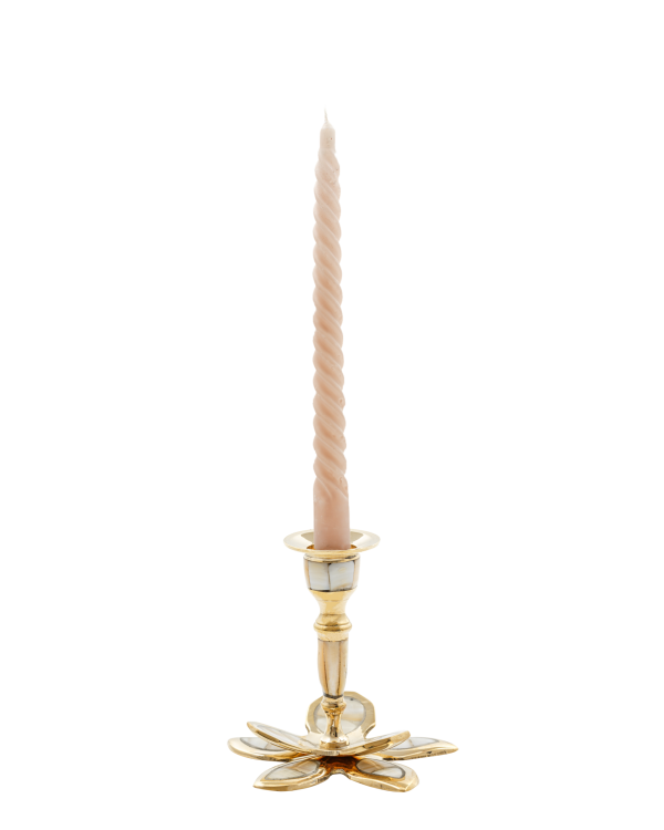 54709462.png 荷蘭 À la Collection 手工黃銅鑲嵌珍珠母貝花朵造型燭台