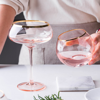 【Summer Sale】粉色水晶玻璃金邊酒杯/大肚水杯