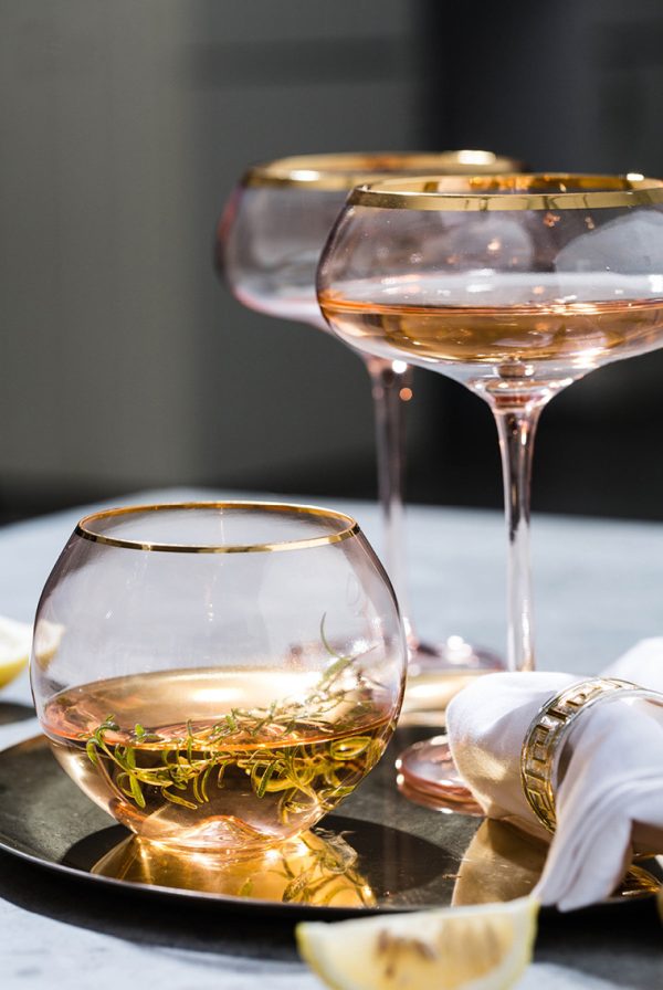 【Summer Sale】粉色水晶玻璃金邊酒杯/大肚水杯