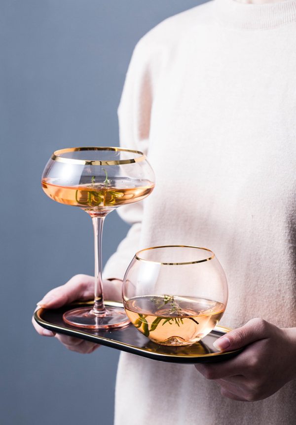 【Summer Sale】粉色水晶玻璃金邊酒杯/大肚水杯