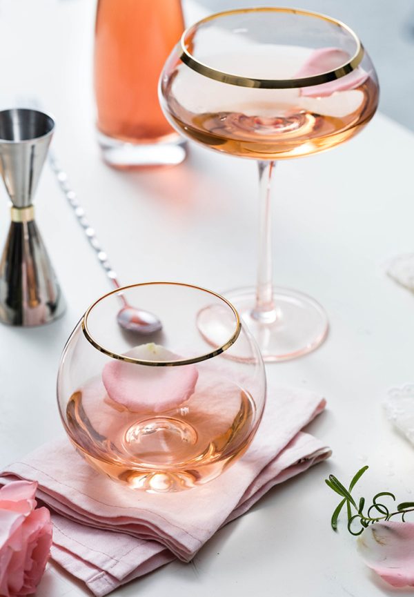 【Summer Sale】粉色水晶玻璃金邊酒杯/大肚水杯