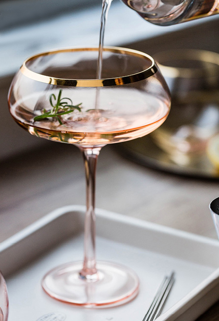 【Summer Sale】粉色水晶玻璃金邊酒杯/大肚水杯