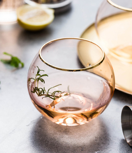 【Summer Sale】粉色水晶玻璃金邊酒杯/大肚水杯