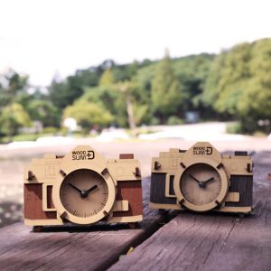 韓國 WOODSUM 輕手作 木製模型 復古相機時鐘(黑色款)